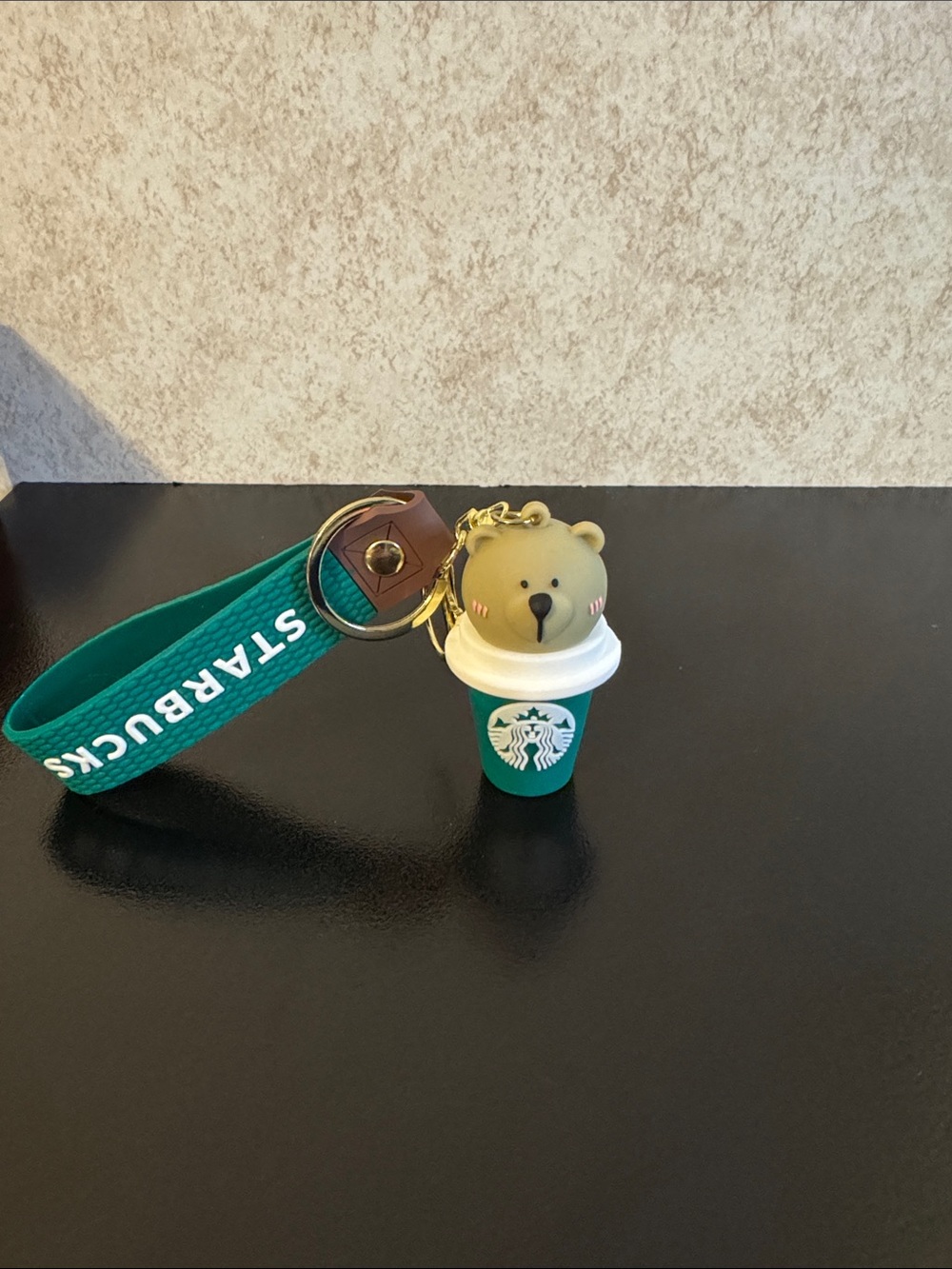 Starbucks Teal Cup Keychain with Bear Charm